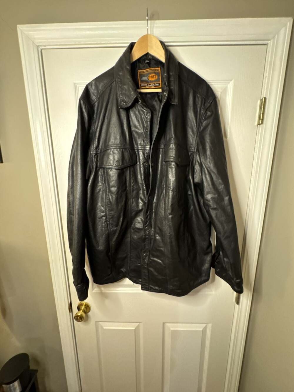 First Classics Men's Black Leather Button-Down Jacket, Size 5X